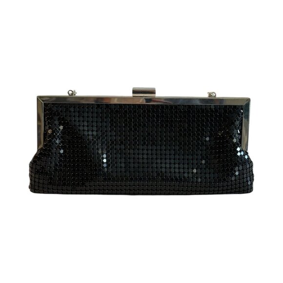 Vintage Style & Company Evening Bag Black Sequin Clutch Silver Chain Kiss Lock - Picture 2 of 10
